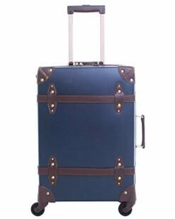 Vintage Luggage Carryon Suitcase Travel - HoJax Classic Trolley Luggage With Spinner Wheels, TSA Lock, Lightweight, 20 Inch, Navy Blue