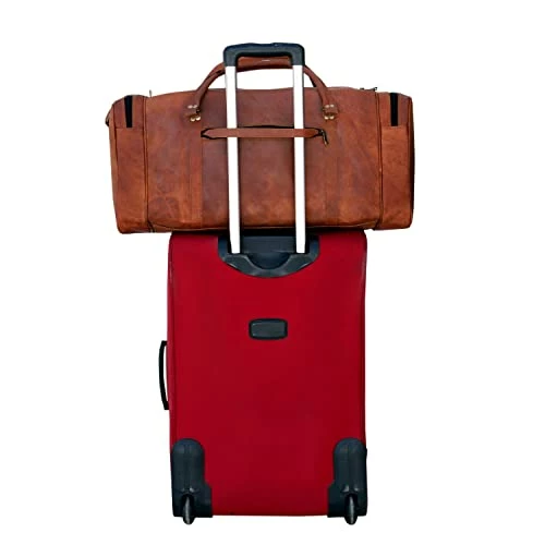 24 Inch Genuine Leather Duffel Travel Overnight Weekend Leather Bag Sports Gym Duffel Luggage Travel Bag For Men And Women Travelling Cabin Duffle Yoga Gym Bag (24 Inch Brown) 4 24 Inch Genuine Leather Duffel Travel Overnight Weekend Leather Bag Sports Gym Duffel Luggage Travel Bag For Men And Women Travelling Cabin Duffle Yoga Gym Bag (24 Inch Brown) - Image 2