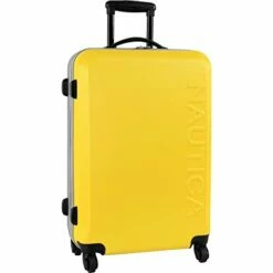 Nautica Hardside Carry On Luggage - 20 Inch Spinner Wheels Suitcase Lightweight Rolling Travel Bag For Under Seat, Yellow/Silver
