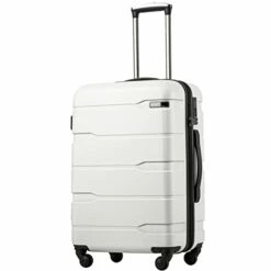 Coolife Luggage Expandable(only 28") Suitcase PC+ABS Spinner Built-In TSA Lock 20in 24in 28in Carry On (white, S(20in_carry On))