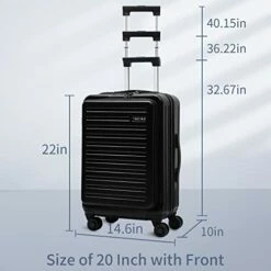 TydeCkare 20 Inch Carrry On Luggage With Front Zipper Pocket, 45L, Lightweight ABS+PC Hardshell Suitcase With TSA Lock & Spinner Silent Wheels, Convenient For Business Trips, Black -LUGGAGE FACTORY Sales 4108uBXlL1L