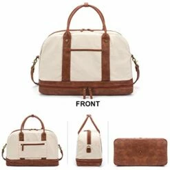 Weekender Bag For Women Canvas Overnight Bag Large Travel Bags For Women Carry On Shoulder Duffle Bag With Shoe Compartment,Perfect For Travel/Daily Use/Birthday Gift (Beige) -LUGGAGE FACTORY Sales 413 DD7pklL