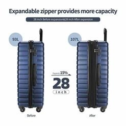 SHOWKOO 3 Piece Luggage Sets Expandable ABS Hardshell Hardside Lightweight Durable Spinner Wheels Suitcase With TSA Lock (Deep Blue) -LUGGAGE FACTORY Sales 4140ZSJfzgS
