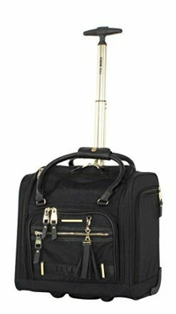 Steve Madden Designer 15 Inch Carry On Suitcase- Small Weekender Overnight Business Travel Luggage- Lightweight 2- Rolling Spinner Wheels Under Seat Bag For Women (Peek-A-Boo Black)
