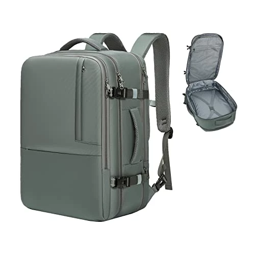 Molnia Travel Backpack For Men, 47L Carry On Backpack, 17.3inch Laptop Backpack Flight Approved, With 3 Packing Cubes & 1 Shoe Bag, Expandable Business Suitcase, Weekender Duffel Bag, Grey-green 4 Molnia Travel Backpack For Men, 47L Carry On Backpack, 17.3inch Laptop Backpack Flight Approved, With 3 Packing Cubes & 1 Shoe Bag, Expandable Business Suitcase, Weekender Duffel Bag, Grey-green - Image 2