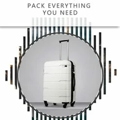 Coolife Luggage Expandable(only 28") Suitcase PC+ABS Spinner Built-In TSA Lock 20in 24in 28in Carry On (white, S(20in_carry On)) -LUGGAGE FACTORY Sales 41AO6fYYxCL