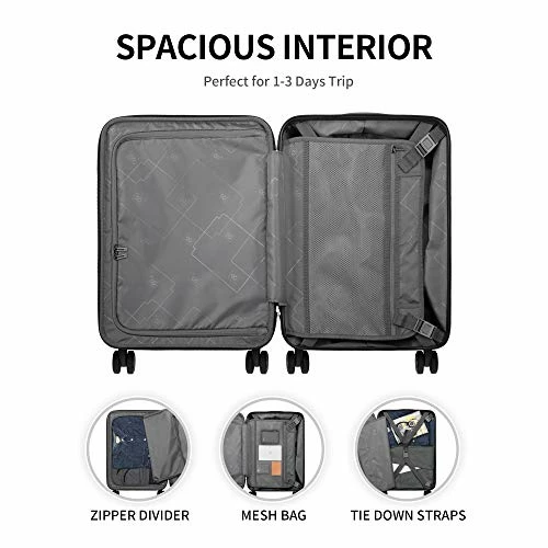 LEVEL8 Carry-On Luggage, Hardside Suitcase, 20” Lightweight ABS+PC Hardshell Spinner Trolley For Luggage With Built-In TSA Lock, 8 Spinner Wheels, Black, 20-Inch Carry-On 5 LEVEL8 Carry-On Luggage, Hardside Suitcase, 20” Lightweight ABS+PC Hardshell Spinner Trolley For Luggage With Built-In TSA Lock, 8 Spinner Wheels, Black, 20-Inch Carry-On - Image 3