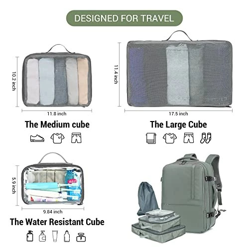 Molnia Travel Backpack For Men, 47L Carry On Backpack, 17.3inch Laptop Backpack Flight Approved, With 3 Packing Cubes & 1 Shoe Bag, Expandable Business Suitcase, Weekender Duffel Bag, Grey-green 7 Molnia Travel Backpack For Men, 47L Carry On Backpack, 17.3inch Laptop Backpack Flight Approved, With 3 Packing Cubes & 1 Shoe Bag, Expandable Business Suitcase, Weekender Duffel Bag, Grey-green - Image 5