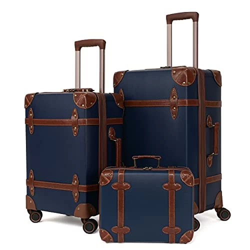 NZBZ Vintage Luggage Sets With Spinner Wheels Carry On Suitcase Tsa Lock Luggage 3 Pieces (Navy Blue, 14inch & 20inch & 28inch) 3 NZBZ Vintage Luggage Sets With Spinner Wheels Carry On Suitcase Tsa Lock Luggage 3 Pieces (Navy Blue, 14inch & 20inch & 28inch)