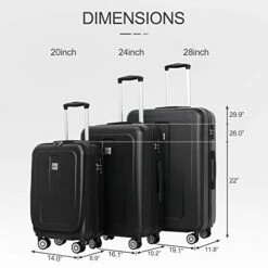 Ceilo ABS Hardside Luggage Sets With USB Interface Laptop Pocket,Lightweight Carry On Suitcase With TSA Lock&360°Spinner Wheels,Black,3-Piece Travel Luggage Set (20/24/28) -LUGGAGE FACTORY Sales 41FwYPfTKLL