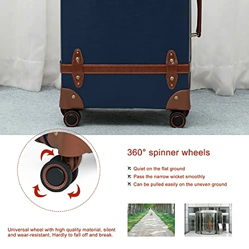 NZBZ Vintage Luggage Sets With Spinner Wheels Carry On Suitcase Tsa Lock Luggage 3 Pieces (Navy Blue, 14inch & 20inch & 28inch) 7 NZBZ Vintage Luggage Sets With Spinner Wheels Carry On Suitcase Tsa Lock Luggage 3 Pieces (Navy Blue, 14inch & 20inch & 28inch) - Image 5