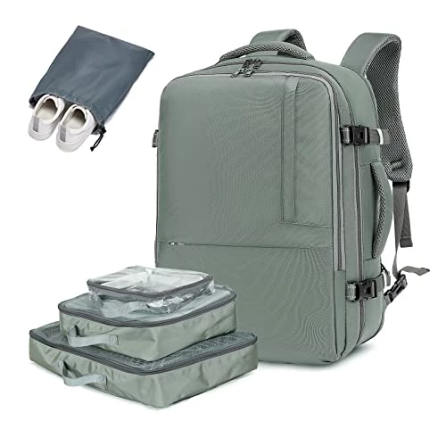 Molnia Travel Backpack For Men, 47L Carry On Backpack, 17.3inch Laptop Backpack Flight Approved, With 3 Packing Cubes & 1 Shoe Bag, Expandable Business Suitcase, Weekender Duffel Bag, Grey-green 3 Molnia Travel Backpack For Men, 47L Carry On Backpack, 17.3inch Laptop Backpack Flight Approved, With 3 Packing Cubes & 1 Shoe Bag, Expandable Business Suitcase, Weekender Duffel Bag, Grey-green