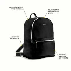 Paravel Foldable Travel Backpack | Derby Black | Everyday Lightweight, Packable Travel Hiking Nylon Daypack, Carry On Luggage Bag For Women And Men 10 Paravel Foldable Travel Backpack | Derby Black | Everyday Lightweight, Packable Travel Hiking Nylon Daypack, Carry On Luggage Bag For Women And Men -LUGGAGE FACTORY Sales 41OPsYNFW L
