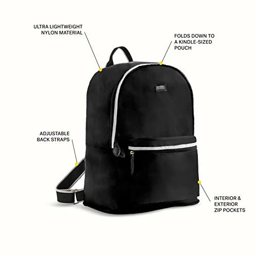 Paravel Foldable Travel Backpack | Derby Black | Everyday Lightweight, Packable Travel Hiking Nylon Daypack, Carry On Luggage Bag For Women And Men 4 Paravel Foldable Travel Backpack | Derby Black | Everyday Lightweight, Packable Travel Hiking Nylon Daypack, Carry On Luggage Bag For Women And Men - Image 2