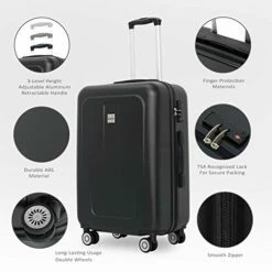 Ceilo ABS Hardside Luggage Sets With USB Interface Laptop Pocket,Lightweight Carry On Suitcase With TSA Lock&360°Spinner Wheels,Black,3-Piece Travel Luggage Set (20/24/28) -LUGGAGE FACTORY Sales 41RrF5rgYNL