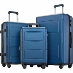 SSLine 3-Piece Hard-Shell Luggage Set With Spinner Wheels And TSA Lock Modern Elegant Expandable Travel Suitcase Lightweight Hardside Carry On Suitcase Set With 20" 24" 28" (A Type-Dark Blue) -LUGGAGE FACTORY Sales 41VVJRAMXGL