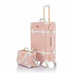 COTRUNKAGE 26 Inch Large Vintage Luggage Set 2 Pieces Rolling Suitcases For Women (13" & 26", Embossed Pink)
