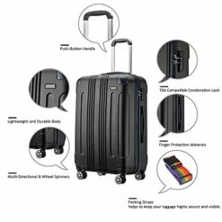 JOYWAY Luggage 3 Piece Set Suitcase Lightweight Hardshell TSA Lock Spinner (black) -LUGGAGE FACTORY Sales 41bRUXBvdgS