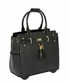 JKM And Company THE BARRINGTON Black Python & Alligator Compatible With Computer IPad, Laptop Tablet Rolling Tote Bag Briefcase Carryall Bag