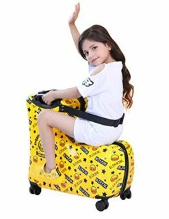 AO WEI LA OW Cute Unisex Kids Ride On Suitcase Travel Trolley Case Spinner Carry On Luggage With Wheels Suggest Fits To Kids Aged 3-6 Years Old(Yellow/01, 20 Inch) -LUGGAGE FACTORY Sales 41dykFRkLeL
