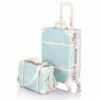 COTRUNKAGE 24 Inch Large Vintage Luggage Set 2 Pieces Rolling Suitcases For Women (13" & 24", Sky Blue) -LUGGAGE FACTORY Sales 41eaeENkLyL