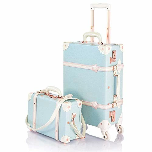 COTRUNKAGE 24 Inch Large Vintage Luggage Set 2 Pieces Rolling Suitcases For Women (13" & 24", Sky Blue) 3 COTRUNKAGE 24 Inch Large Vintage Luggage Set 2 Pieces Rolling Suitcases For Women (13" & 24", Sky Blue)