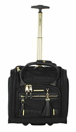 Steve Madden Designer 15 Inch Carry On Suitcase- Small Weekender Overnight Business Travel Luggage- Lightweight 2- Rolling Spinner Wheels Under Seat Bag For Women (Peek-A-Boo Black) -LUGGAGE FACTORY Sales 41fKtzjbtJL