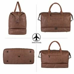 Leather Travel Bag With Shoe Pouch,Weekender Overnight Bag Waterproof Leather Large Carry On Bag Travel Tote Duffel Bag For Men Or Women -LUGGAGE FACTORY Sales 41fMM4YbcKL