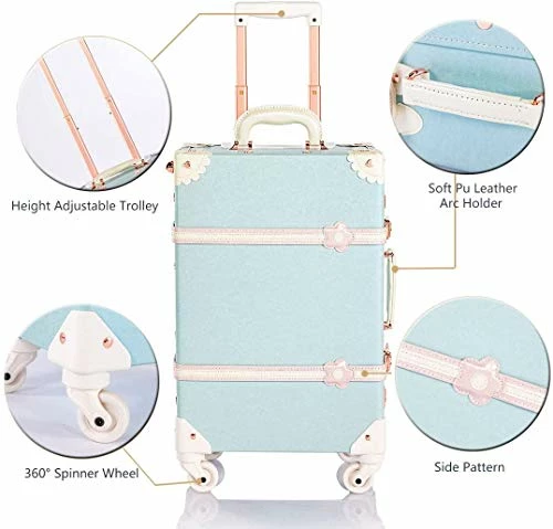 COTRUNKAGE 24 Inch Large Vintage Luggage Set 2 Pieces Rolling Suitcases For Women (13" & 24", Sky Blue) 7 COTRUNKAGE 24 Inch Large Vintage Luggage Set 2 Pieces Rolling Suitcases For Women (13" & 24", Sky Blue) - Image 5