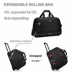OIWAS Small Rolling Duffle Bag With Wheels Travel 22 Inch Carry On Luggage Tote Suitcase Unisex-Adult Short Term Trips Expandable 45L To 55L Women Men Black -LUGGAGE FACTORY Sales 41i2F5YxSTL