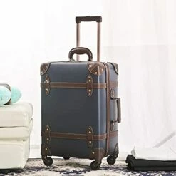 Vintage Luggage Carryon Suitcase Travel - HoJax Classic Trolley Luggage With Spinner Wheels, TSA Lock, Lightweight, 20 Inch, Navy Blue -LUGGAGE FACTORY Sales 41k vftBGUS