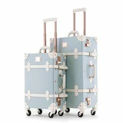 UNIWALKER 2 Piece Vintage Luggage Set 26inch Spinner Trunk With 20inch Carry On Cute Suitcase For Women (Embossed Blue)