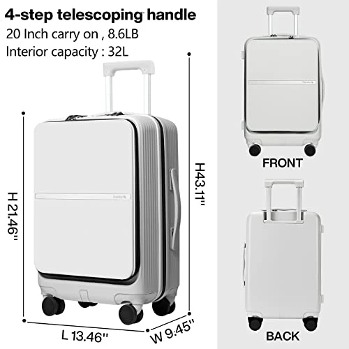 Hanke Upgrade Carry On Luggage With Front Laptop Pocket, 20'' PC Hard Case Suitcases With Spinner Wheels & TSA Lock,Rolling Luggage For Business Travel And Short Trip(Grayish White) 7 Hanke Upgrade Carry On Luggage With Front Laptop Pocket, 20'' PC Hard Case Suitcases With Spinner Wheels & TSA Lock,Rolling Luggage For Business Travel And Short Trip(Grayish White) - Image 6