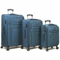 Dejuno Aurora Lightweight Denim 3-Piece Spinner Luggage Set, Navy