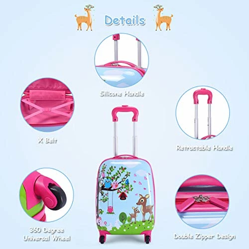 Goplus 2PC Kids Luggage, 12" & 16" Kids Carry On Luggage Set, Lightweight Spinner Suitcases For Boys And Girls (Deer) 5 Goplus 2PC Kids Luggage, 12" & 16" Kids Carry On Luggage Set, Lightweight Spinner Suitcases For Boys And Girls (Deer) - Image 3