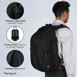 Targus Travel Laptop Backpack For 15.6 Inch Laptops, TSA Checkpoint-Friendly Carry On Travel Backpack For Women Men Business/College Laptop Bag For Work School Travel, Black (TBB013US) -LUGGAGE FACTORY Sales 41xgA48P4XL