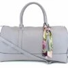 Women's Large PU Leather Weekender Duffel Bag With Satin Interior - Big 22" Carry-On Size - Light Grey -LUGGAGE FACTORY Sales 41zj 4MQXvL