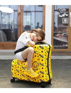 AO WEI LA OW Cute Unisex Kids Ride On Suitcase Travel Trolley Case Spinner Carry On Luggage With Wheels Suggest Fits To Kids Aged 3-6 Years Old(Yellow/01, 20 Inch) -LUGGAGE FACTORY Sales 51 BGsfCSBL