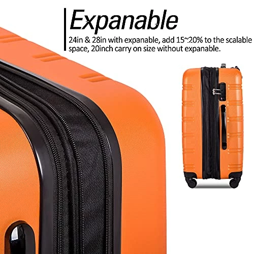 Expandable 3 Piece Luggage Sets Hardside Durable Suitcase With Spinner Wheels TSA Lock, 3 Pcs Carry On Case Travel Home Outdoor School Lightweight Trolley Case ( 20" 24" 28" Orange) 8 Expandable 3 Piece Luggage Sets Hardside Durable Suitcase With Spinner Wheels TSA Lock, 3 Pcs Carry On Case Travel Home Outdoor School Lightweight Trolley Case ( 20" 24" 28" Orange) - Image 6