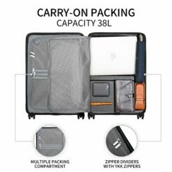 LEVEL8 Elegance Matte Carry-On Luggage, 20” Hardside Suitcase, Lightweight PC Matte Hardshell Spinner Trolley For Luggage, TSA Approved Cabin Luggage With 8 Spinner Wheels-Navy Blue, 20-Inch Carry-On -LUGGAGE FACTORY Sales 5108FSAro2L