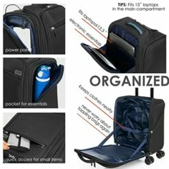 VERAGE Carry On Underseat Luggage With Wheels & USB Port, Wheeled Spinner Bag Carry-on Luggages For Airlines, Lightweight Suitcase Men Women, Pilots And Crew (14-Inch Compact) -LUGGAGE FACTORY Sales 510OGmVKuxL