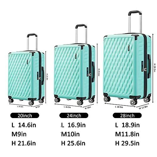 JOYWAY JOYWAY 3 Pcs Luggage Set Hardside Lightweight Spinner Suitcase With TSA Lock (green) 5 JOYWAY JOYWAY 3 Pcs Luggage Set Hardside Lightweight Spinner Suitcase With TSA Lock (green) - Image 3