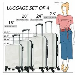 Omni PC Luggage Sets, Semper 4 Piece Luggage Set Suitcases With Spinner Wheels Hardshell Lightweight Luggage W/ Scale (Off- White With Scale) -LUGGAGE FACTORY Sales 515HANlS2PL
