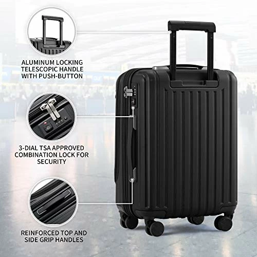 LEVEL8 Carry-On Luggage, Hardside Suitcase, 20” Lightweight ABS+PC Hardshell Spinner Trolley For Luggage With Built-In TSA Lock, 8 Spinner Wheels, Black, 20-Inch Carry-On 6 LEVEL8 Carry-On Luggage, Hardside Suitcase, 20” Lightweight ABS+PC Hardshell Spinner Trolley For Luggage With Built-In TSA Lock, 8 Spinner Wheels, Black, 20-Inch Carry-On - Image 4