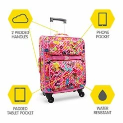 Bixbee Kids Luggage, Kids Luggage With Wheels For Girls & Boys With Telescoping Pullout Handle, Strap And Pockets- Lightweight Kids Suitcase & Carry On Bag For Airport, Travel, Overnight In Pink -LUGGAGE FACTORY Sales 516QXVrdD1S