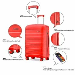 JOYWAY 3 Pcs Luggage Set Hardside Lightweight Spinner Suitcase With TSA Lock… (red) -LUGGAGE FACTORY Sales 518kafxnAVS