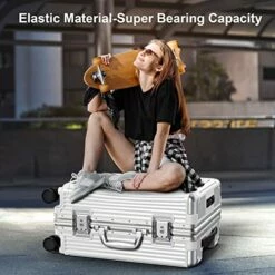 SOMODE Airline Approved Carry On Luggage With Spinner Wheels,Aluminum Framed Carry On Suitcase With Front Open Laptop Compartment/Pocket 22×14×9 Inch Large Checked-in Luggage(White) -LUGGAGE FACTORY Sales 51AdkDtRvQL