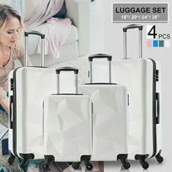 Omni PC Luggage Sets, Semper 4 Piece Luggage Set Suitcases With Spinner Wheels Hardshell Lightweight Luggage W/ Scale (Off- White With Scale) -LUGGAGE FACTORY Sales 51AviE3j9wL