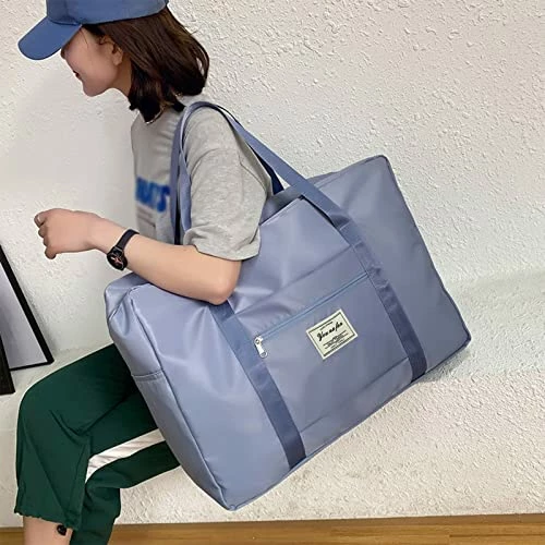 Portable Travel Duffel Bag, Large Capacity Foldable Tote Shoulder Bag, Lightweight Waterproof Carry On Luggage Sport Gym Bag (Light Blue) 3 Portable Travel Duffel Bag, Large Capacity Foldable Tote Shoulder Bag, Lightweight Waterproof Carry On Luggage Sport Gym Bag (Light Blue)