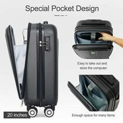 Ceilo ABS Hardside Luggage Sets With USB Interface Laptop Pocket,Lightweight Carry On Suitcase With TSA Lock&360°Spinner Wheels,Black,3-Piece Travel Luggage Set (20/24/28) -LUGGAGE FACTORY Sales 51DCV4MUXiL